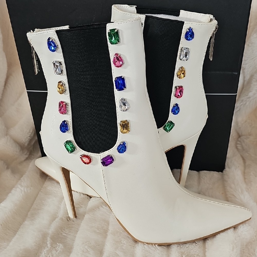 Cape Robbin White Heeled Boots with Colorful Gem Accents - Picture 3 of 12